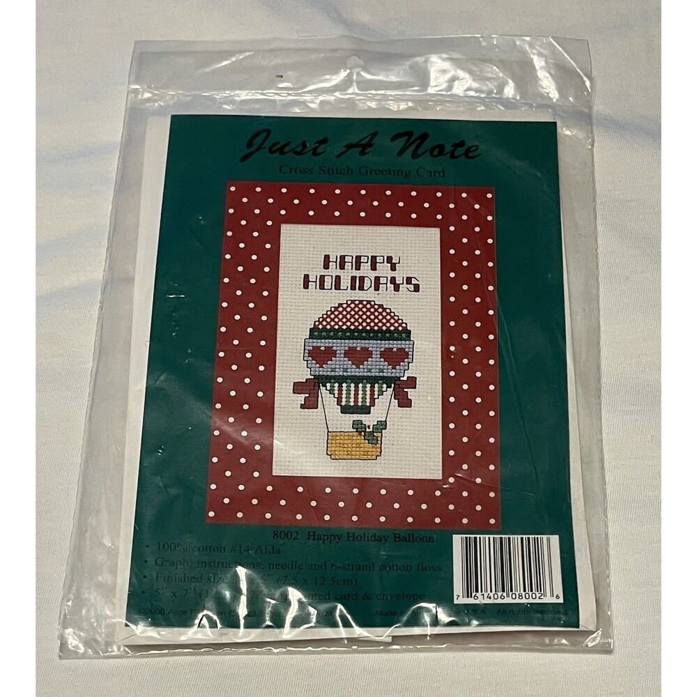 Vintage Alice Peterson Cross Stitch Greeting Card Kit Happy Holiday Balloon 8002